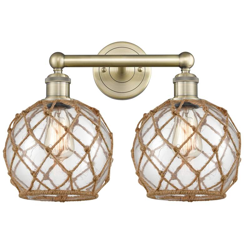 Image 1 Edison Farmhouse 17"W 2 Light Brass Bath Light w/ Clear Brown Shade