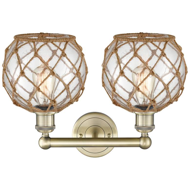 Image 2 Edison Farmhouse 17"W 2 Light Brass Bath Light w/ Clear Brown Shade more views