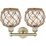 2_Edison Farmhouse 17"W 2 Light Brass Bath Light w/ Clear Brown Shade more views