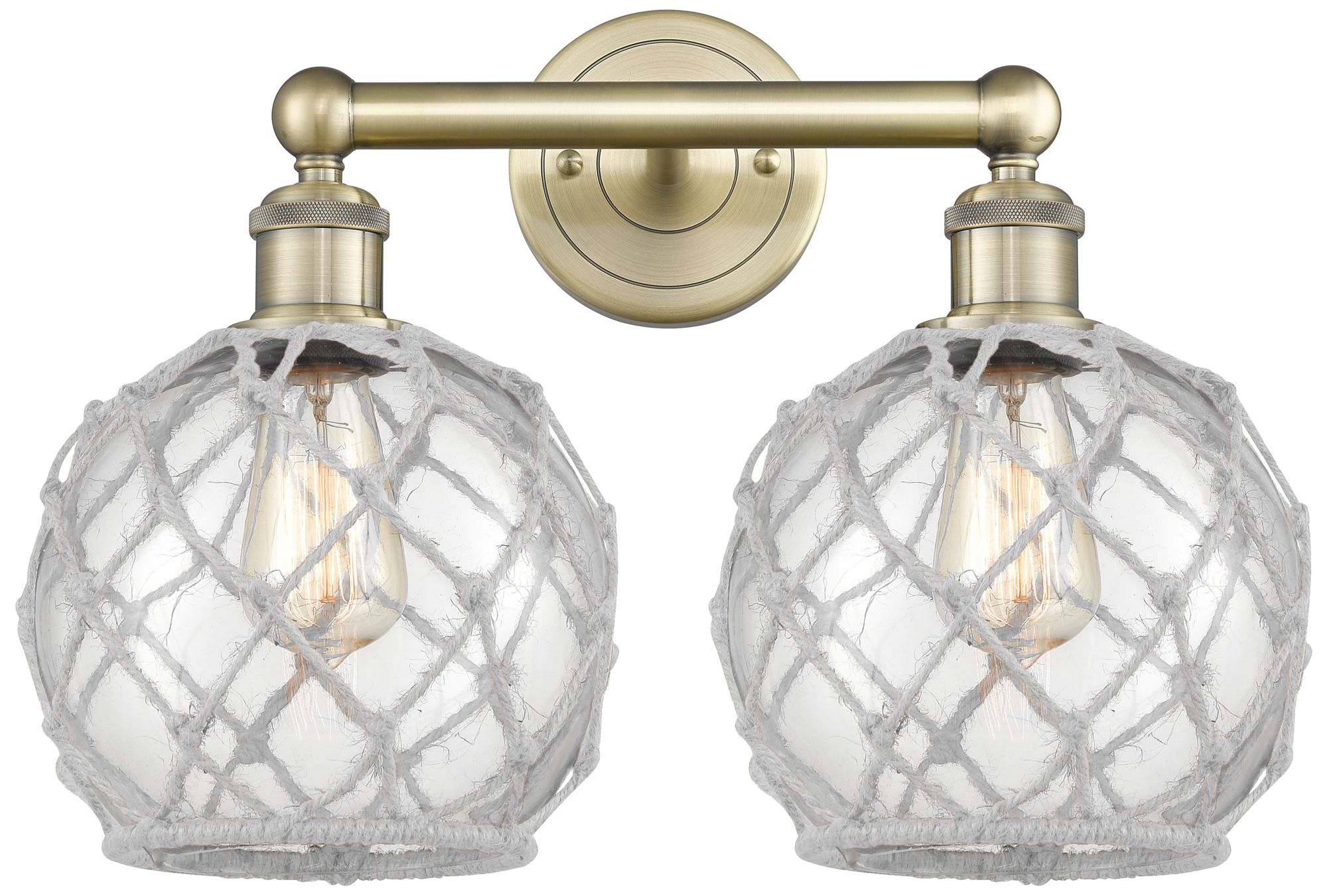 Edison Farmhouse 17"W 2 Light Brass Bath Light w/ Clear White Shade