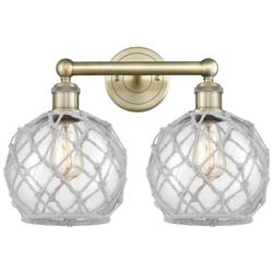 Edison Farmhouse 17"W 2 Light Brass Bath Light w/ Clear White Shade