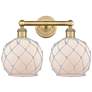 1_Edison Farmhouse 17"W 2 Light Brushed Brass Bath Light w/ White Shade