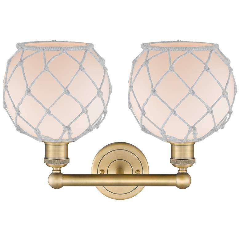 Image 2 Edison Farmhouse 17"W 2 Light Brushed Brass Bath Light w/ White Shade more views