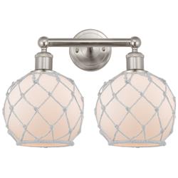 Edison Farmhouse 17"W 2 Light Brushed Nickel Bath Light w/ White Shade