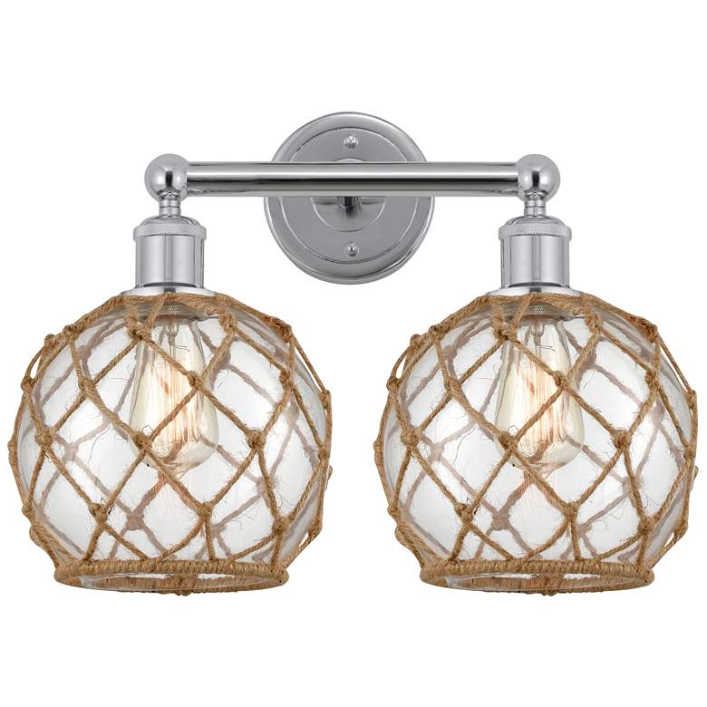 Image 1 Edison Farmhouse 17"W 2 Light Chrome Bath Light w/ Clear Brown Shade