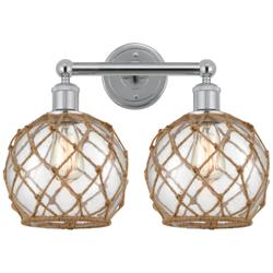 Edison Farmhouse 17"W 2 Light Chrome Bath Light w/ Clear Brown Shade