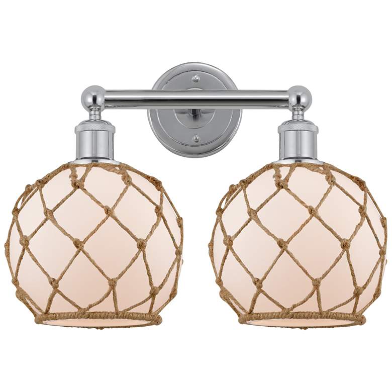 Image 1 Edison Farmhouse 17"W 2 Light Chrome Bath Light w/ White Brown Shade