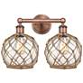 1_Edison Farmhouse 17"W 2 Light Copper Bath Light w/ Clear Brown Shade