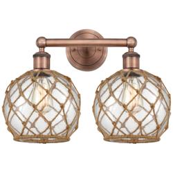 Edison Farmhouse 17"W 2 Light Copper Bath Light w/ Clear Brown Shade