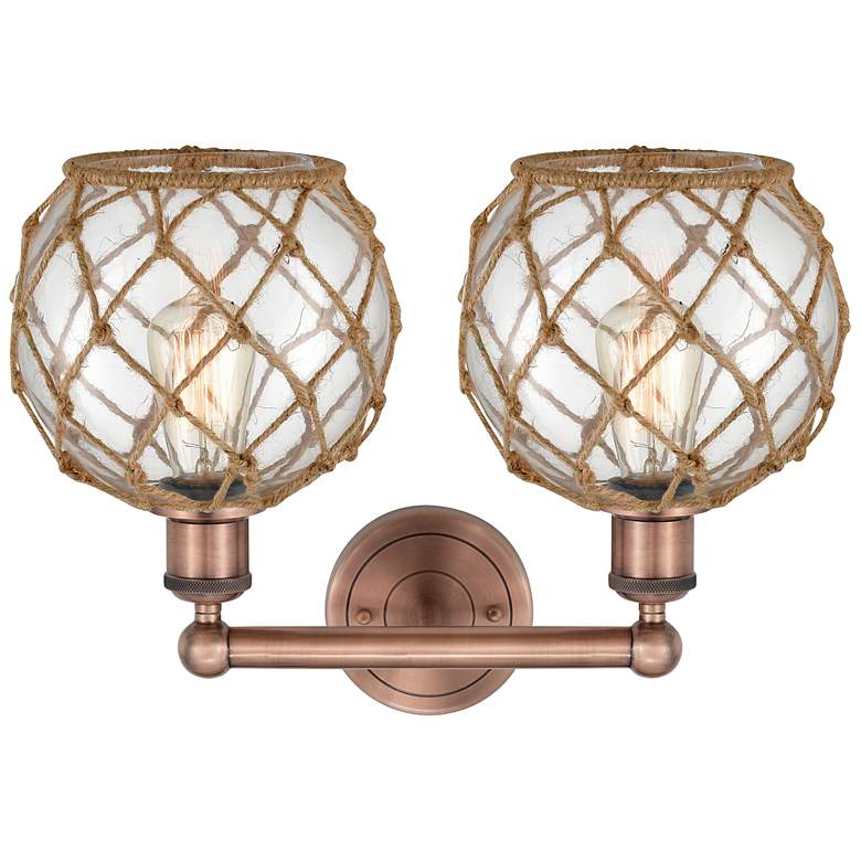 Image 2 Edison Farmhouse 17"W 2 Light Copper Bath Light w/ Clear Brown Shade more views