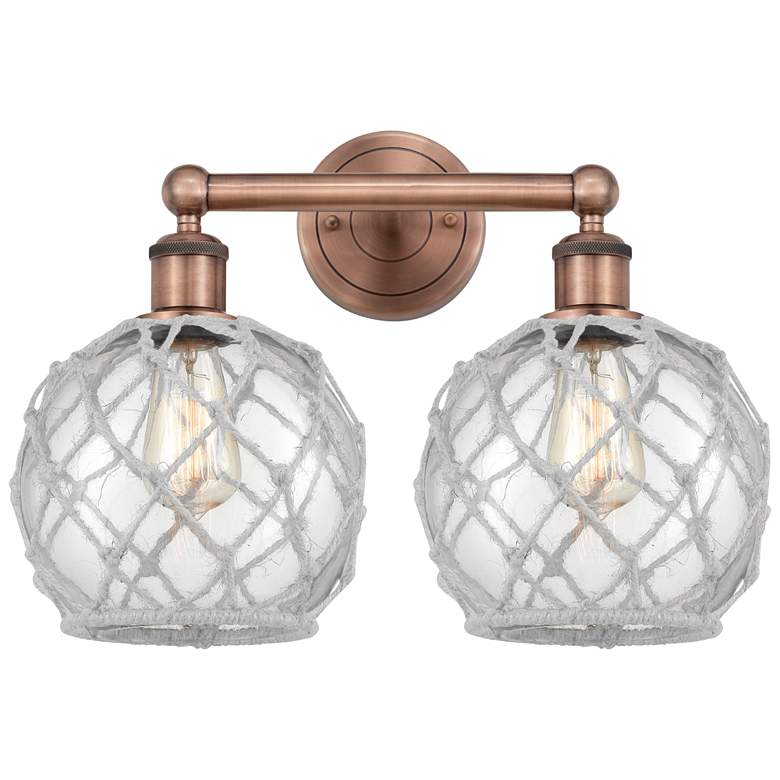 Image 1 Edison Farmhouse 17"W 2 Light Copper Bath Light w/ Clear White Shade