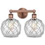1_Edison Farmhouse 17"W 2 Light Copper Bath Light w/ Clear White Shade