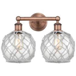 Edison Farmhouse 17"W 2 Light Copper Bath Light w/ Clear White Shade