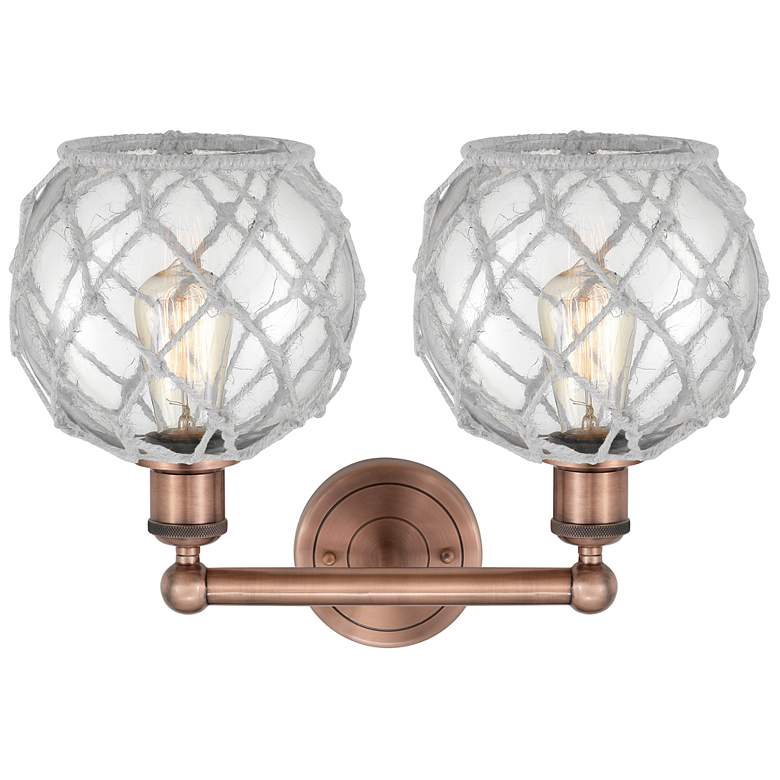 Image 2 Edison Farmhouse 17"W 2 Light Copper Bath Light w/ Clear White Shade more views