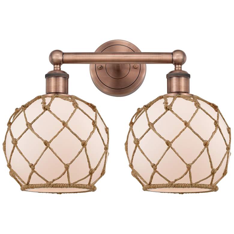 Image 1 Edison Farmhouse 17"W 2 Light Copper Bath Light w/ White Brown Shade