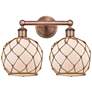 1_Edison Farmhouse 17"W 2 Light Copper Bath Light w/ White Brown Shade