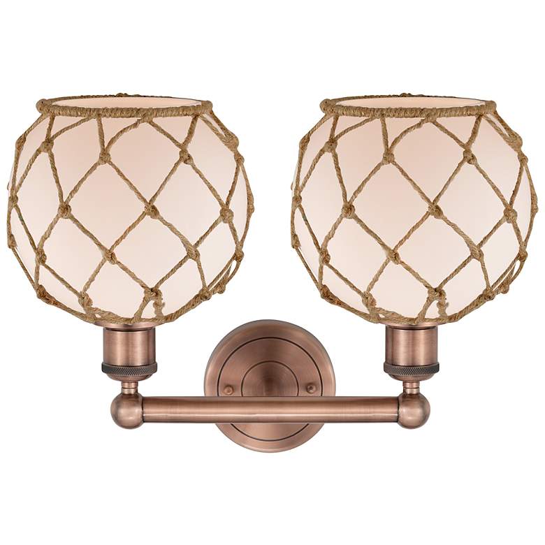 Image 2 Edison Farmhouse 17"W 2 Light Copper Bath Light w/ White Brown Shade more views