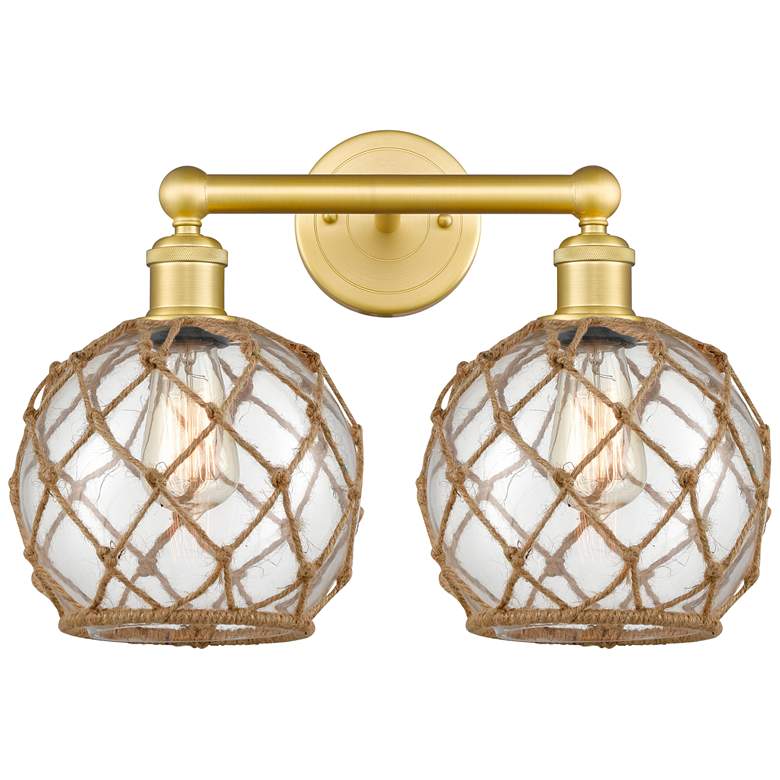 Image 1 Edison Farmhouse 17"W 2 Light Gold Bath Light w/ Clear Brown Shade