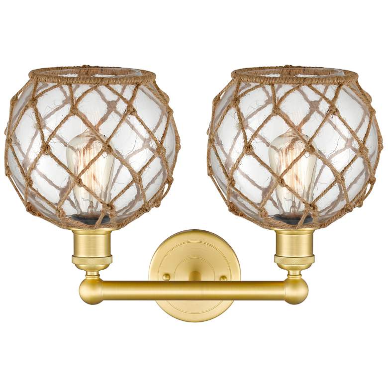 Image 2 Edison Farmhouse 17"W 2 Light Gold Bath Light w/ Clear Brown Shade more views