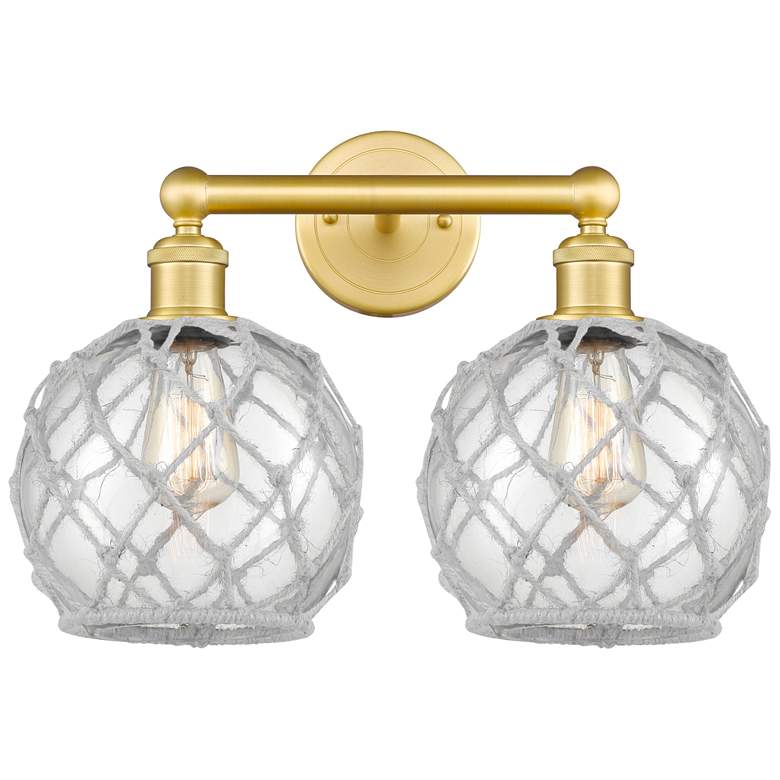 Image 1 Edison Farmhouse 17"W 2 Light Gold Bath Light w/ Clear White Shade