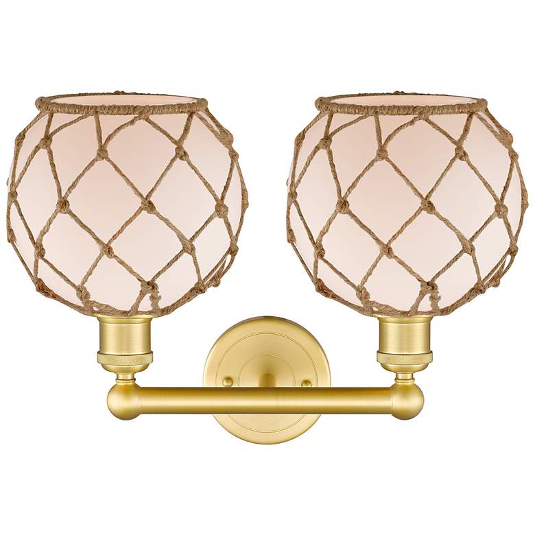 Image 2 Edison Farmhouse 17"W 2 Light Gold Bath Light w/ White Brown Shade more views