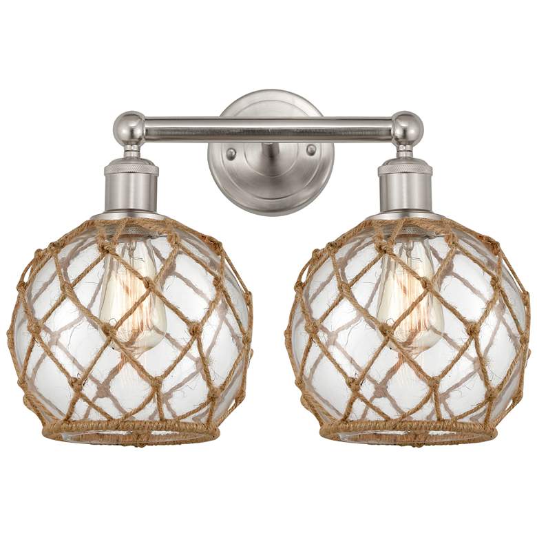 Image 1 Edison Farmhouse 17"W 2 Light Nickel Bath Light w/ Clear Brown Shade