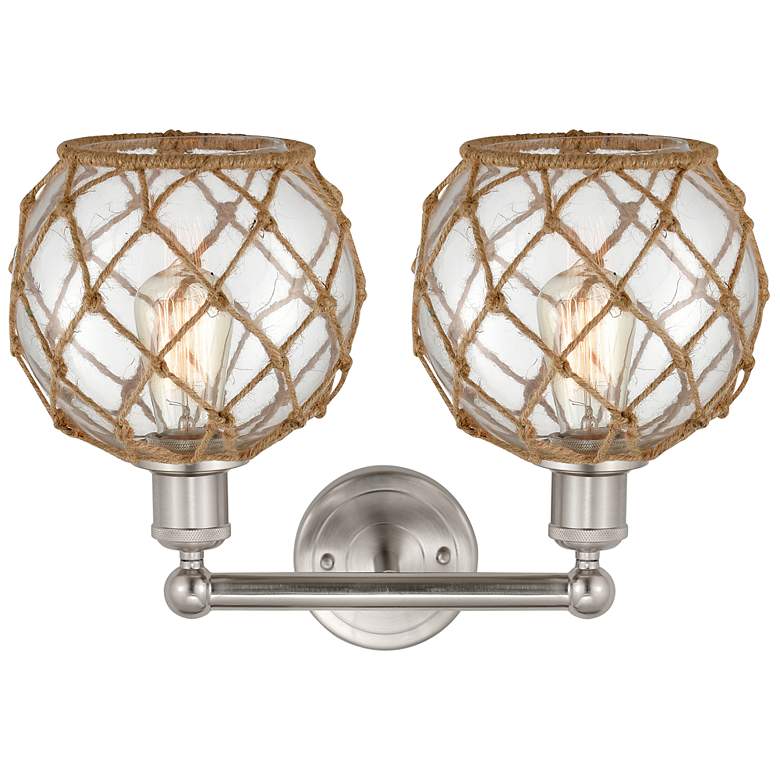 Image 2 Edison Farmhouse 17"W 2 Light Nickel Bath Light w/ Clear Brown Shade more views