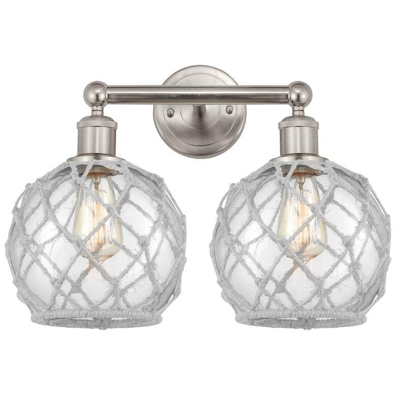 Image 1 Edison Farmhouse 17"W 2 Light Nickel Bath Light w/ Clear White Shade