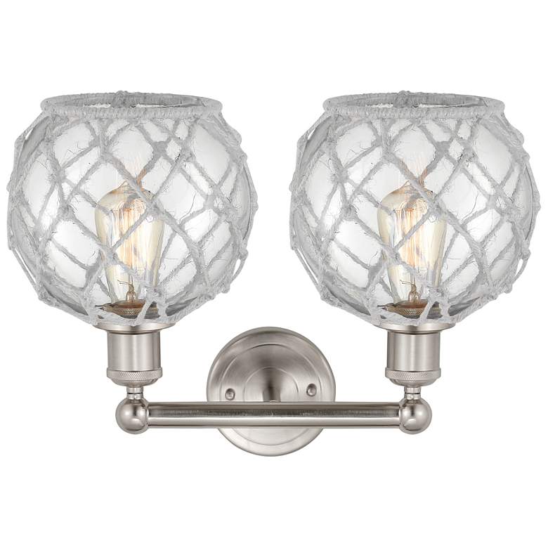 Image 2 Edison Farmhouse 17"W 2 Light Nickel Bath Light w/ Clear White Shade more views