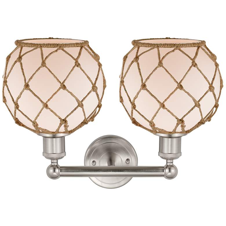 Image 2 Edison Farmhouse 17"W 2 Light Nickel Bath Light w/ White Brown Shade more views