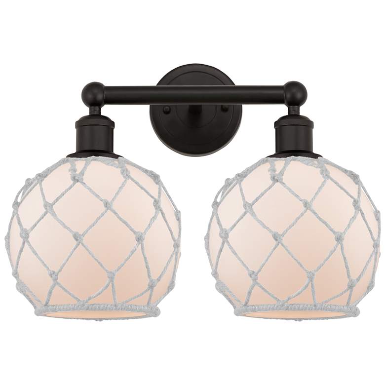 Image 1 Edison Farmhouse 17"W 2 Light Oiled Bronze Bath Light w/ White Shade