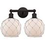 1_Edison Farmhouse 17"W 2 Light Oiled Bronze Bath Light w/ White Shade