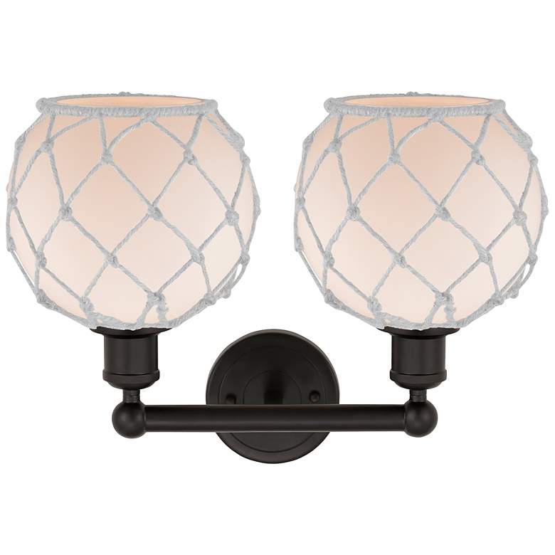Image 2 Edison Farmhouse 17"W 2 Light Oiled Bronze Bath Light w/ White Shade more views