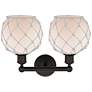 2_Edison Farmhouse 17"W 2 Light Oiled Bronze Bath Light w/ White Shade more views