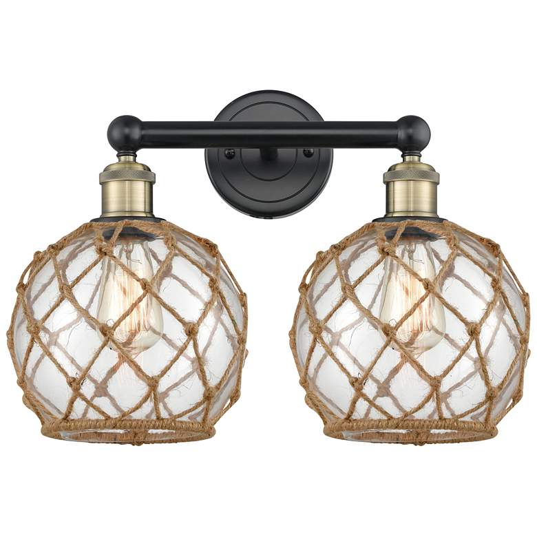 Image 1 Edison Farmhouse 17"W 2-Lt Black Brass Bath Light w/ Clear Brown Shade
