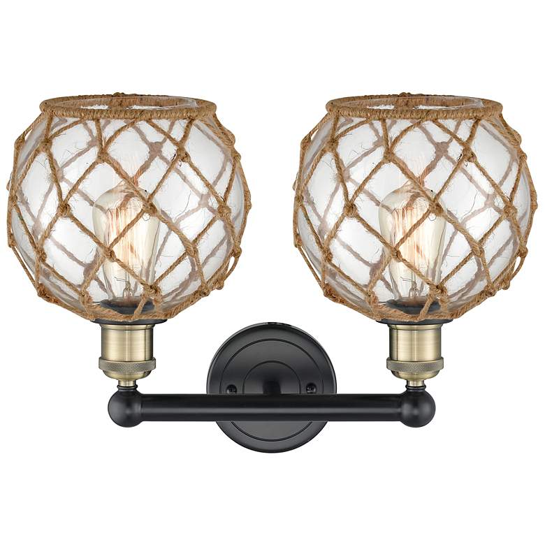 Image 2 Edison Farmhouse 17"W 2-Lt Black Brass Bath Light w/ Clear Brown Shade more views