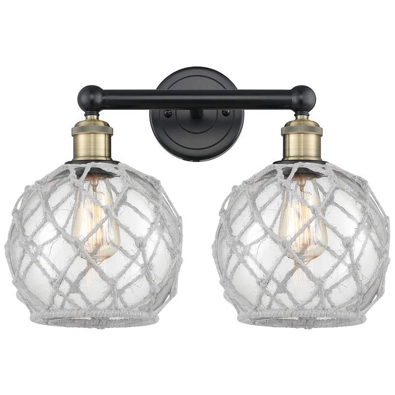 Image 1 Edison Farmhouse 17"W 2-Lt Black Brass Bath Light w/ Clear White Shade