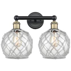 Edison Farmhouse 17"W 2-Lt Black Brass Bath Light w/ Clear White Shade