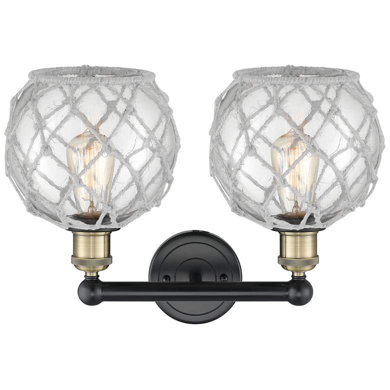 Image 2 Edison Farmhouse 17"W 2-Lt Black Brass Bath Light w/ Clear White Shade more views
