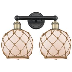 Edison Farmhouse 17"W 2-Lt Black Brass Bath Light w/ White Brown Shade