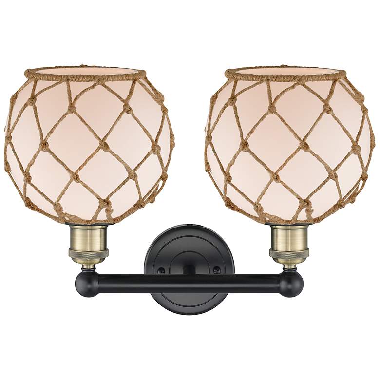Image 2 Edison Farmhouse 17"W 2-Lt Black Brass Bath Light w/ White Brown Shade more views