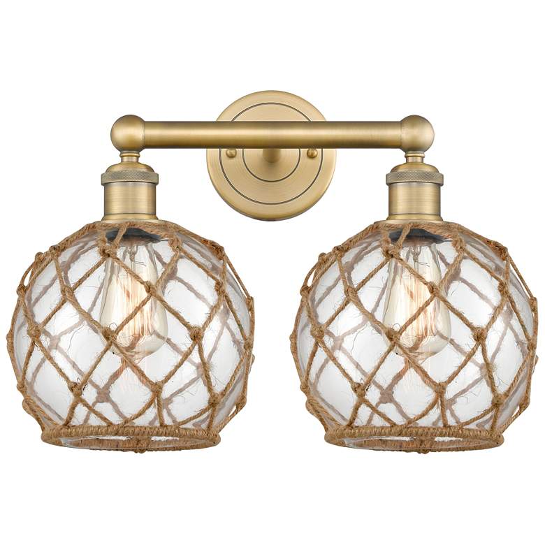 Image 1 Edison Farmhouse 17"W 2-Lt Brushed Brass Vanity w/ Clear Brown Shade