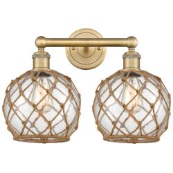 Edison Farmhouse 17"W 2-Lt Brushed Brass Vanity w/ Clear Brown Shade