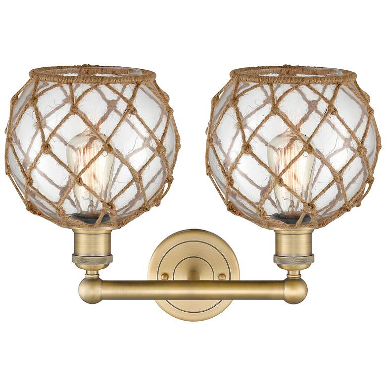 Image 2 Edison Farmhouse 17"W 2-Lt Brushed Brass Vanity w/ Clear Brown Shade more views