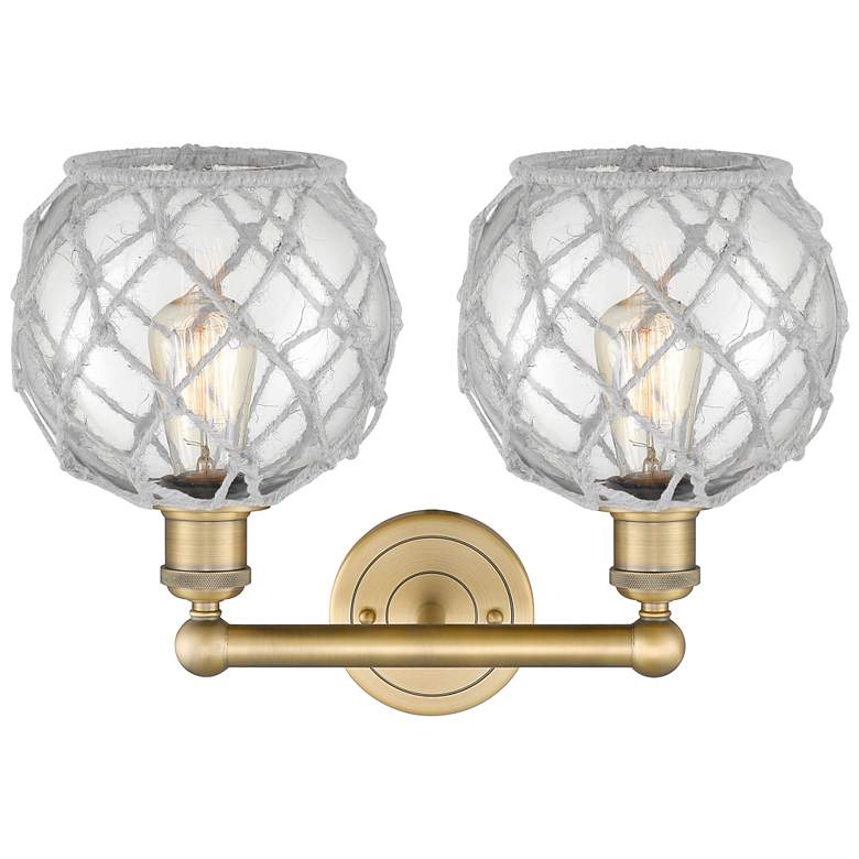 Image 2 Edison Farmhouse 17"W 2-Lt Brushed Brass Vanity w/ Clear White Shade more views