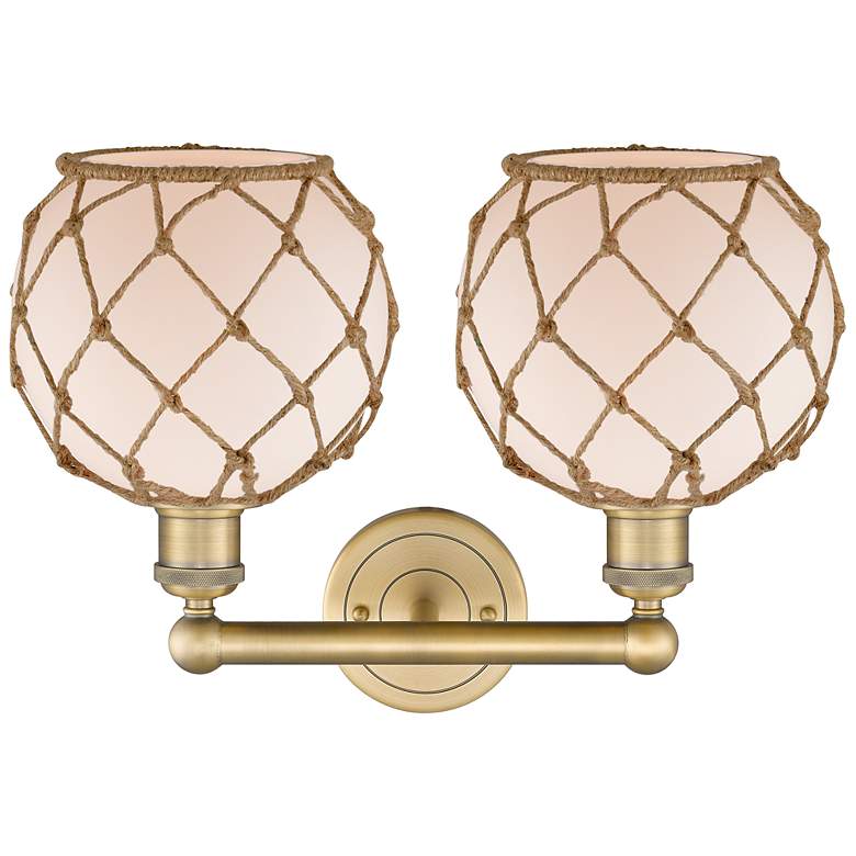 Image 2 Edison Farmhouse 17"W 2-Lt Brushed Brass Vanity w/ White Brown Shade more views