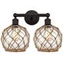 1_Edison Farmhouse 17"W 2-Lt Oiled Bronze Vanity w/ Clear Brown Shade