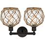 2_Edison Farmhouse 17"W 2-Lt Oiled Bronze Vanity w/ Clear Brown Shade more views