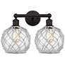 1_Edison Farmhouse 17"W 2-Lt Oiled Bronze Vanity w/ Clear White Shade