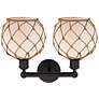 2_Edison Farmhouse 17"W 2-Lt Oiled Bronze Vanity w/ White Brown Shade more views